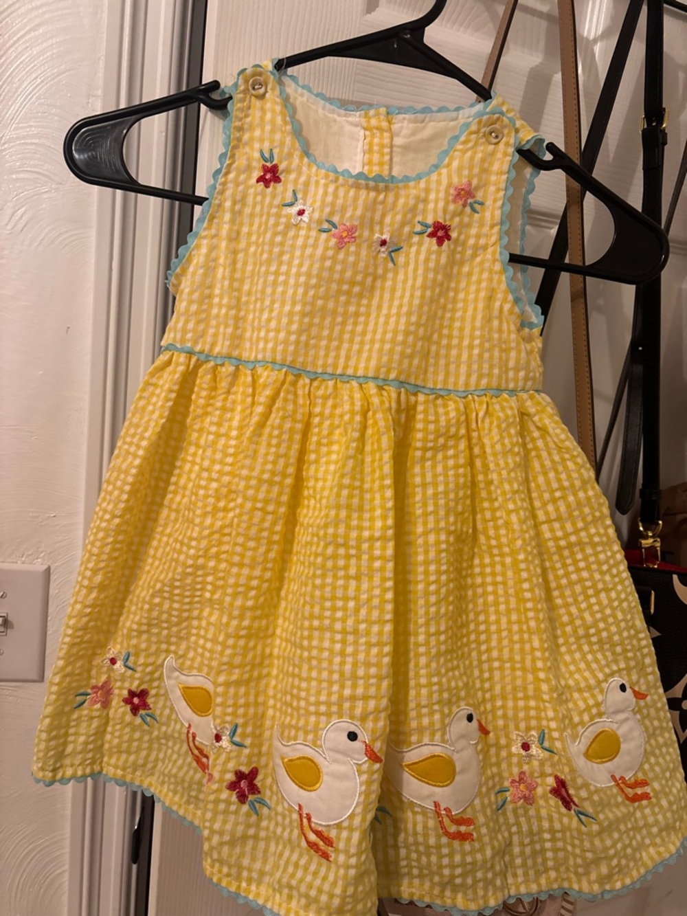 Yellow Duck Embroidered Girls Dress